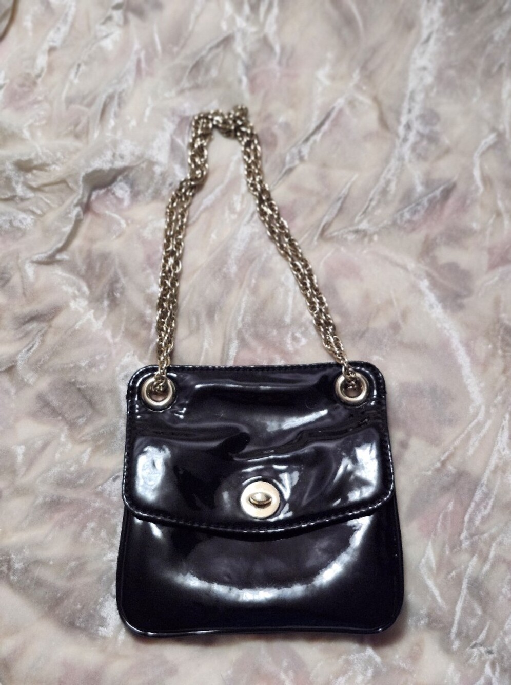 Talbots Black Patent Crossbody with Gold Chain